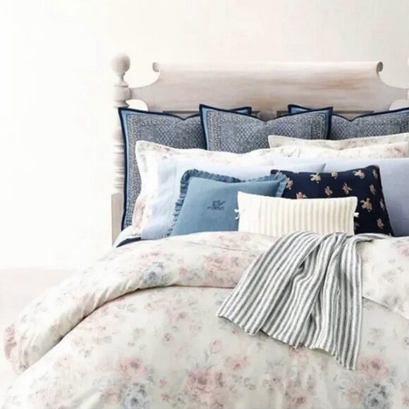 NEW $425 Ralph Lauren Linden Floral Comforter!QueenWhite Pink Floral Pattern
